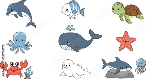 Sea animals ocean life marine creatures dolphin fish turtle octopus whale seal
