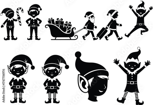 Christmas, Holiday, Festive, Winter, Santa, Elf, Sleigh, Gift, Candy, Cane, Hat, Costume, Character, Icon, Symbol, Vector, Illustration, Artwork, Design, Style