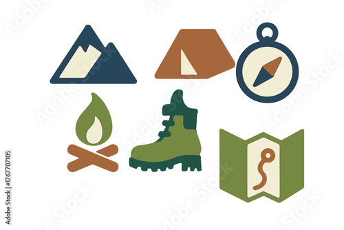 Essential outdoor adventure and camping equipment for wilderness exploration and nature travel