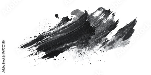 Abstract watercolor brush stroke in black and purple for creative design. Bold swipe of paint with brush strokes on white background	
