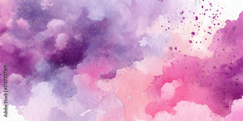 Abstract watercolor splash with soft pink and purple hues and delicate dotted pattern