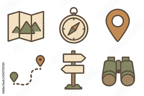 Essential navigation equipment set for outdoor exploration and travel adventures