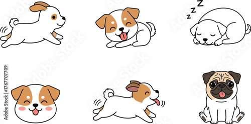 Cartoon dogs puppies cute playful sleeping running happy pets animals art