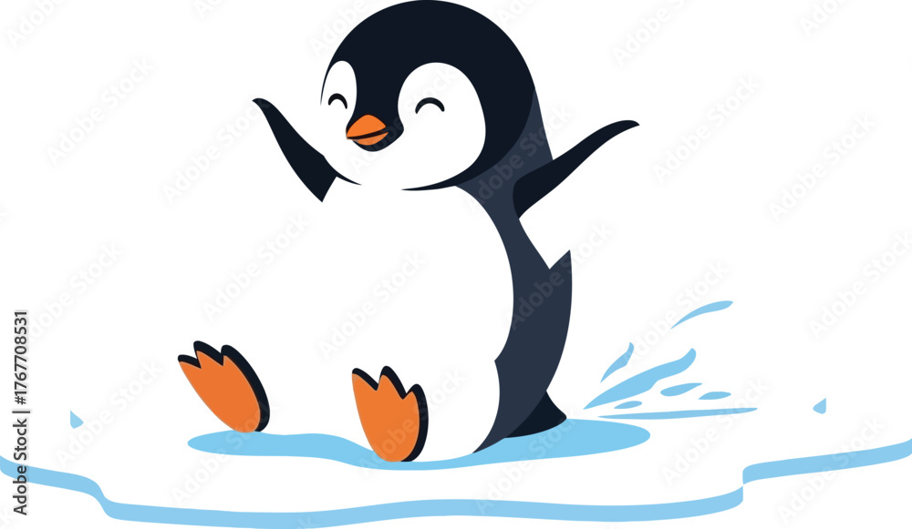 Obraz premium Penguin ice cute cartoon happy animal antarctica bird winter cold funny sea