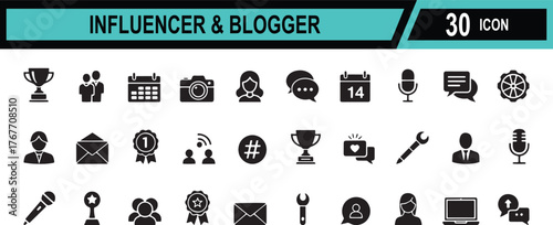 Modern digital communication concept with influencer and blogger icons representing social media engagement and online content creation
