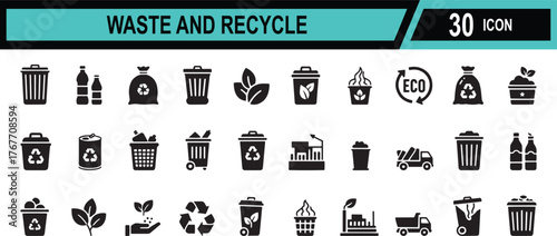 Clean recycling and waste management symbols with environmental conservation icons and eco friendly graphics