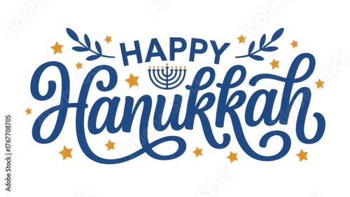 Happy hanukkah lettering text isolated on white background for greeting card