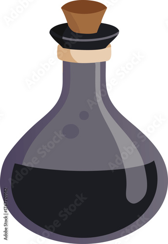 Dark potion in a vintage glass bottle with cork stopper