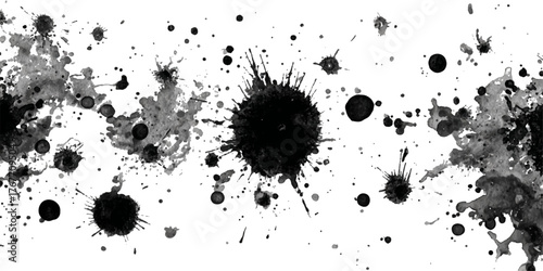 Abstract Black and White Ink Splats Creating a Grunge Effect. Transparent PNG available detailed ink splats Hyper realistic Highly Detailed Isolated On Transparent Background	