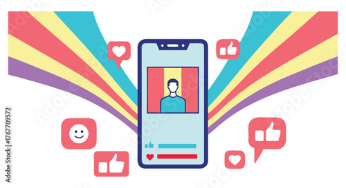 Smartphone displaying social media with likes and hearts