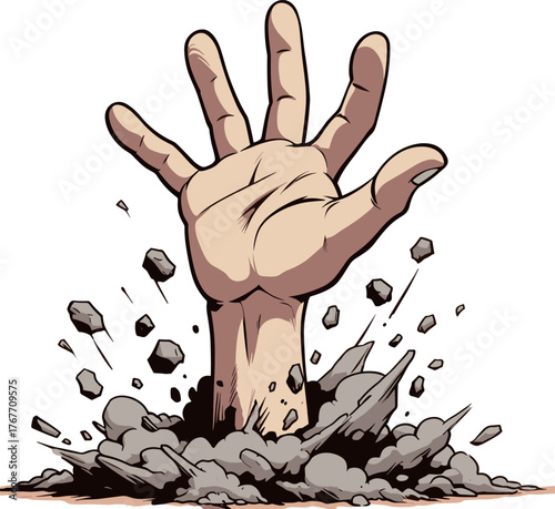 地面から手が出てくる様子のイラスト