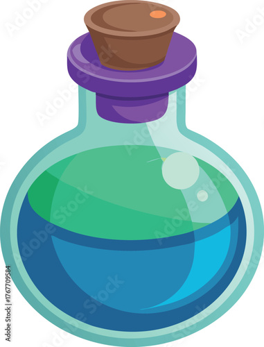 Magical potion in a glass bottle with cork stopper