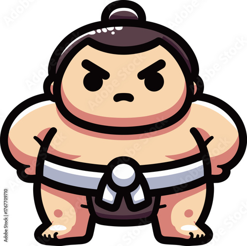 腰に手を当てている怒り顔の力士のイラスト