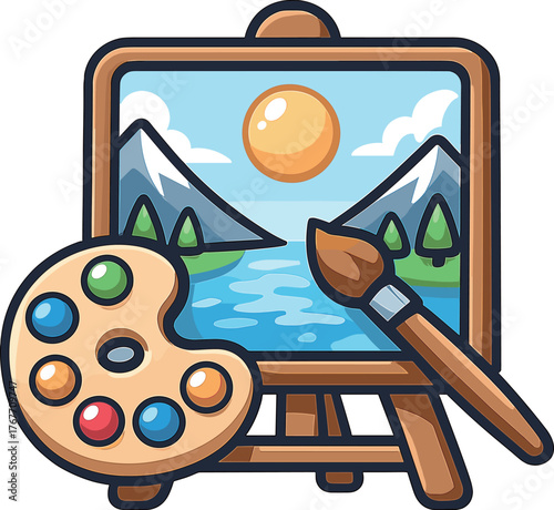 パレットと風景画のイラスト