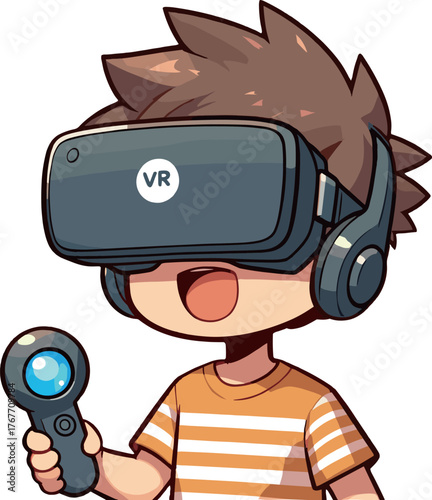 VRゴーグルの少年のイラスト