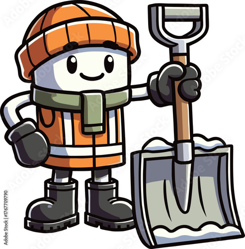 冬の装いの雪かきキャラクターのイラスト