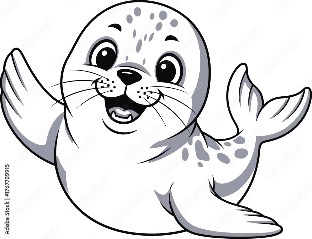 Obraz premium Seal cartoon animal mammal marine wildlife cute happy waving ocean aquatic