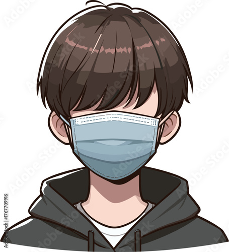 黒のパーカーのマスクの男性のイラスト