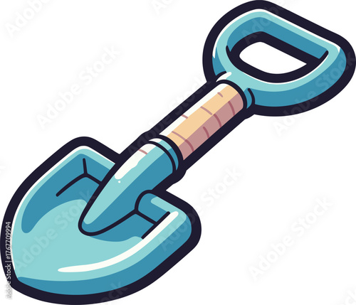 青いかわいいシャベルのイラスト