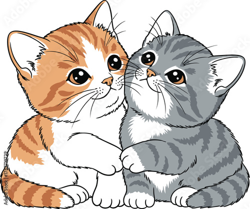 Kittens cats pets animals cute adorable friendship love cartoon drawing art