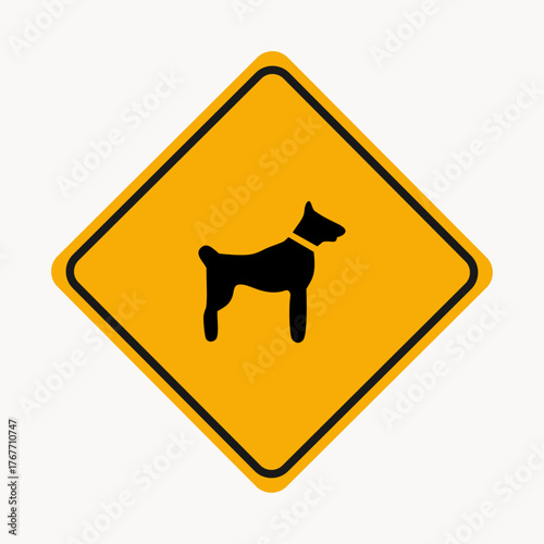 Caution sign depicting a dog, alerting drivers to the presence of animals on the road, promoting caution and preventing accidents