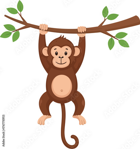 Monkey animal primate branch tree jungle wildlife nature mammal cute cartoon happy