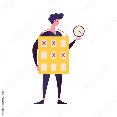 A person holding a calendar and clock for time management and meeting project deadlines