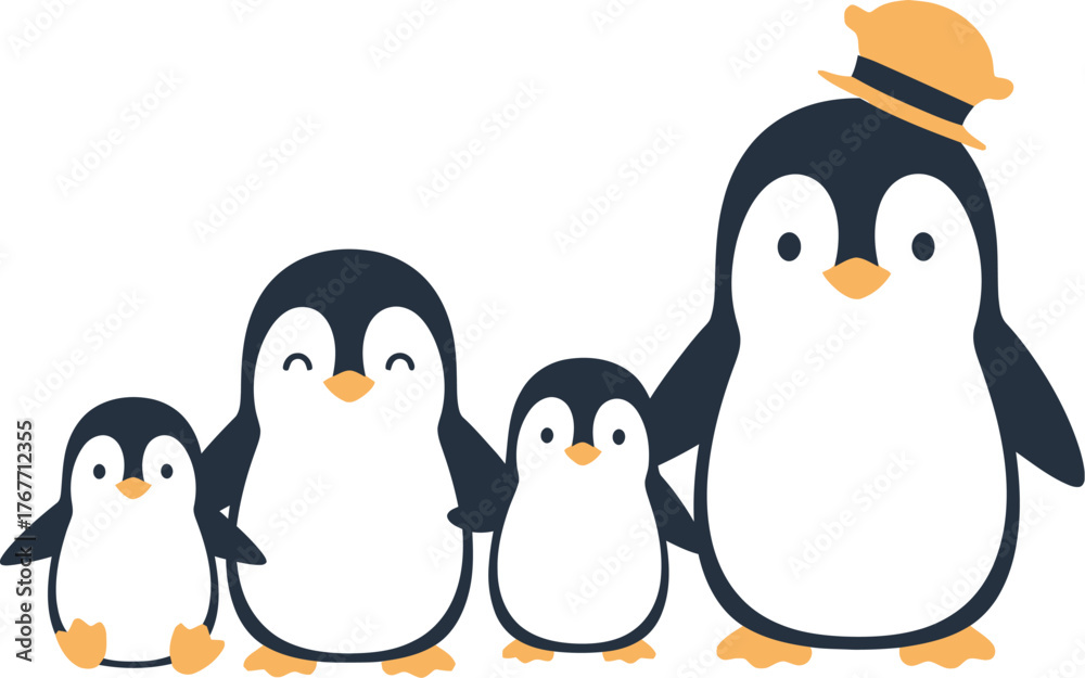 Fototapeta premium Penguin family cartoon cute happy illustration antarctica arctic animal love