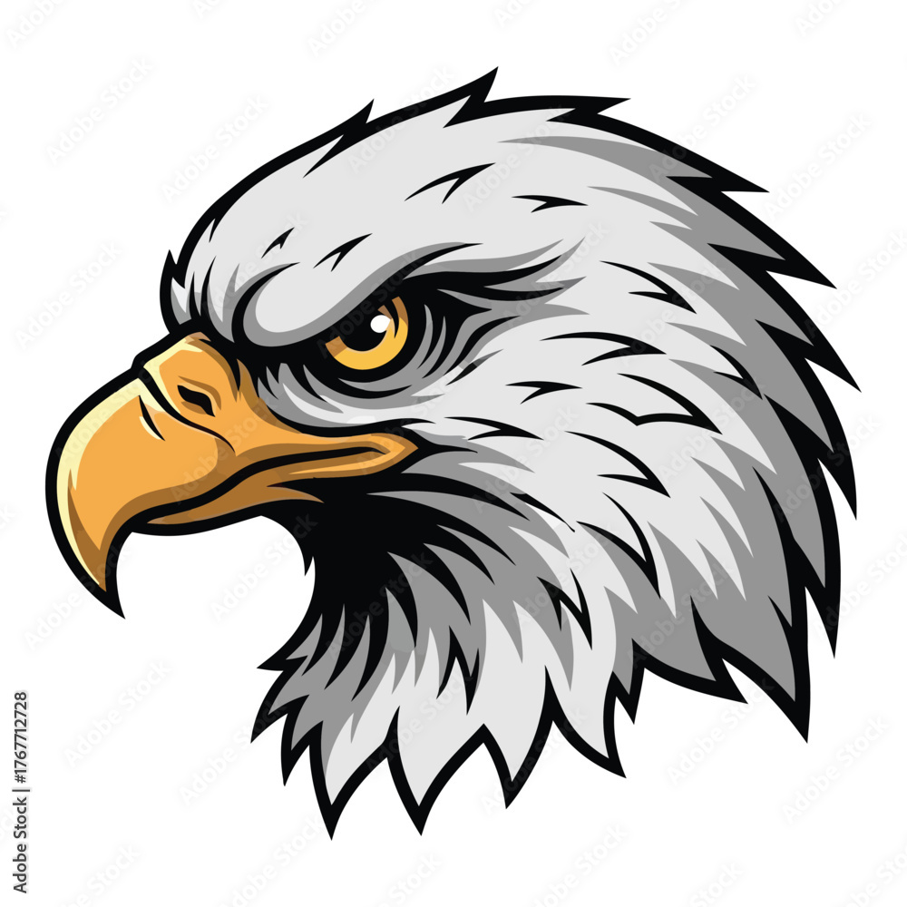 Fototapeta premium Detailed vector illustration of an eagle head with intense gaze, a symbol of courage and vision, isolated on white background mascot design