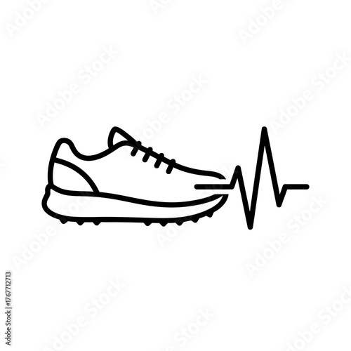 Flat and clean running shoe and heartbeat line vector icon