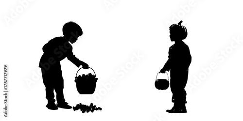 Children with Halloween candy buckets silhouette