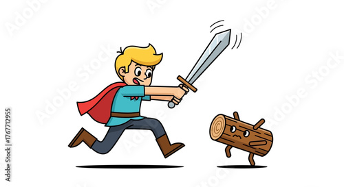 Brave adventurer in pursuit cartoon depiction of courage against improbable foes depicted creatively