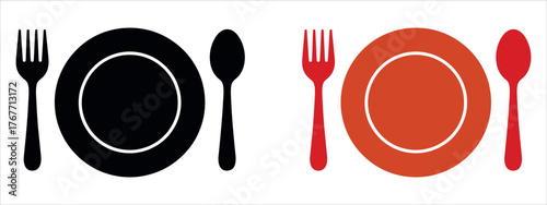 Minimalist Restaurant Dining Icon Vector Illustration. Essential Symbol for Food Service, Catering, Menu, Eating, and Culinary App Design with Plate, Spoon, and Fork.