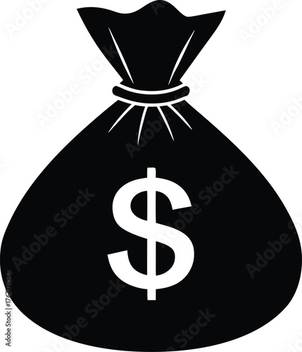 Silhouette of a money bag with a dollar sign isolated on white background