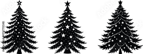 Set of Christmas Tree Silhouette Festive Vector Illustration...