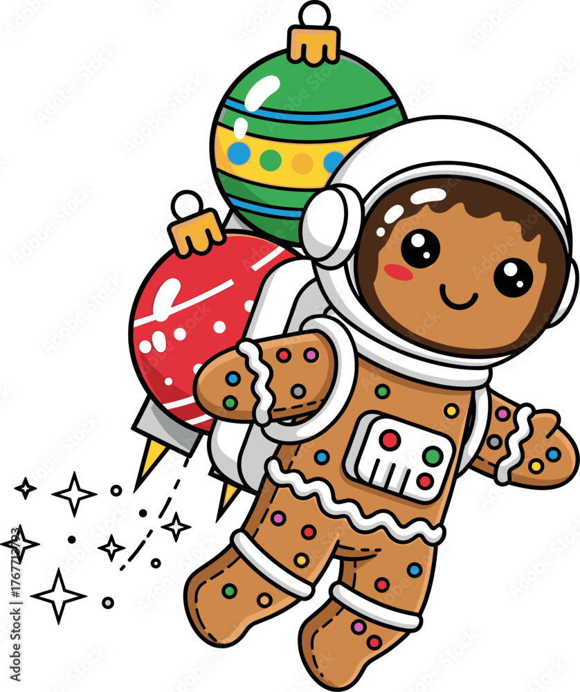 custom made wallpaper toronto digitalA charming gingerbread astronaut with Christmas ornaments joyfully floats through space, celebrating the festive season with a touch of cosmic wonder and holiday cheer.