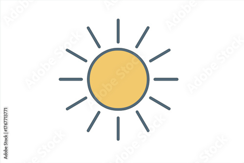 Simple stylized icon of the bright sun radiating warmth and light on a clear day