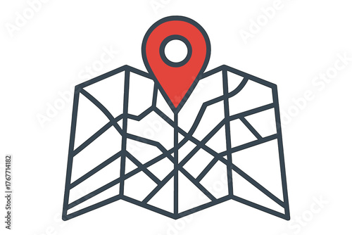 Stylized folded street map showing routes and marked with a bright red GPS location pin