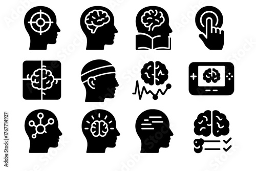 Game memory vector reaction icon mental neuro icons booster learning training neural