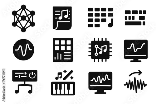 Generator tempo music tools network progression chip predictor ai pattern icon vector