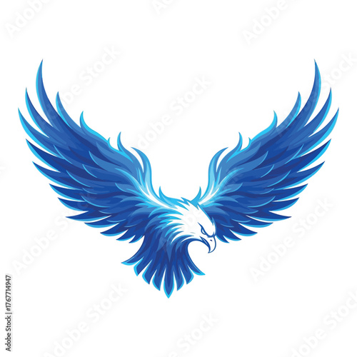 A vibrant blue illustration of an eagle with outstretched wings, isolated on white background the eagle is depicted in a stylized and dynamic pose