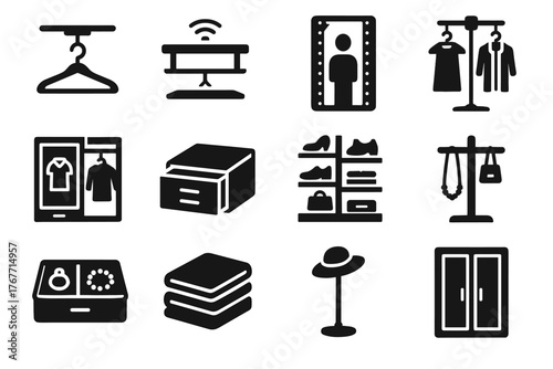 Stand clothes icon door wardrobe organizer display icons virtual rotating shelf vector