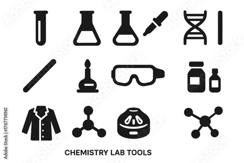 Lab volumetric chemical icon flask vector pipette burner icons stirring test conical