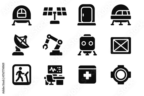 Emergency icon habitat deck arm icons container docking panels port vector martian