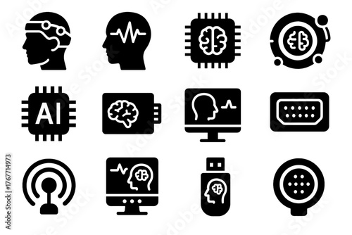 Memory drive analyzer icon icons brainwave cognitive futuristic thought vector hub monitor
