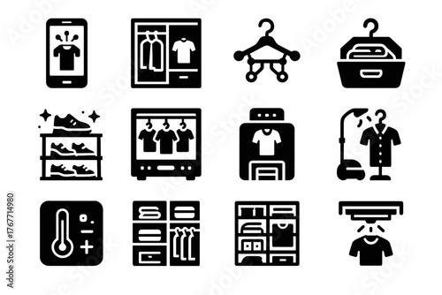 Organizer hanger wardrobe garment scanner smart shoe folding icon vector control icons