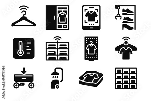 Vector icons wardrobe temperature drawer robotic automated control clothing shoe smart icon