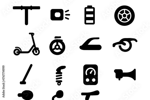 Scooter headlight led electric brake battery motor panel icons vector icon lever