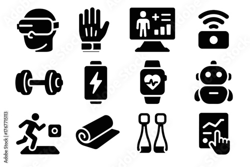Vector icon virtual ai mat ar fitness gloves weights panel resistance headset