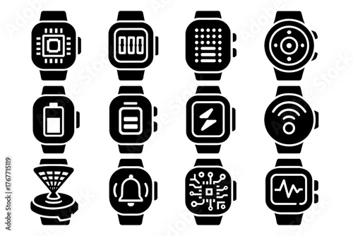 Panel monitoring timepiece wireless futuristic transmitter icon energy battery icons vector control